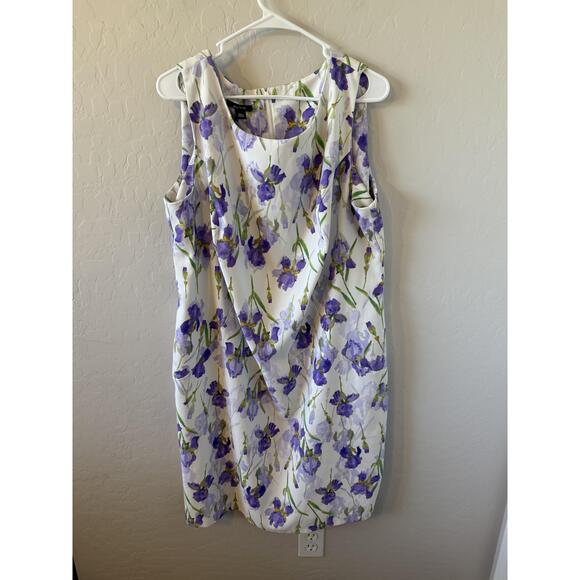 ALYX Dress Womens 20W White Floral Print‎ KneeLength Purple Flowers Elegant Chic - Picture 3 of 5